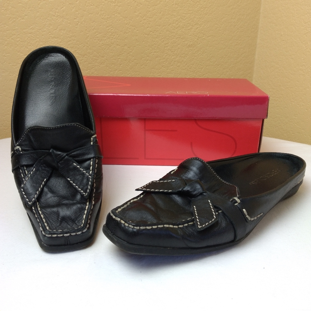 Aerosoles  Black Leather Marine Bio Slide Mule Shoes 7 1/2B